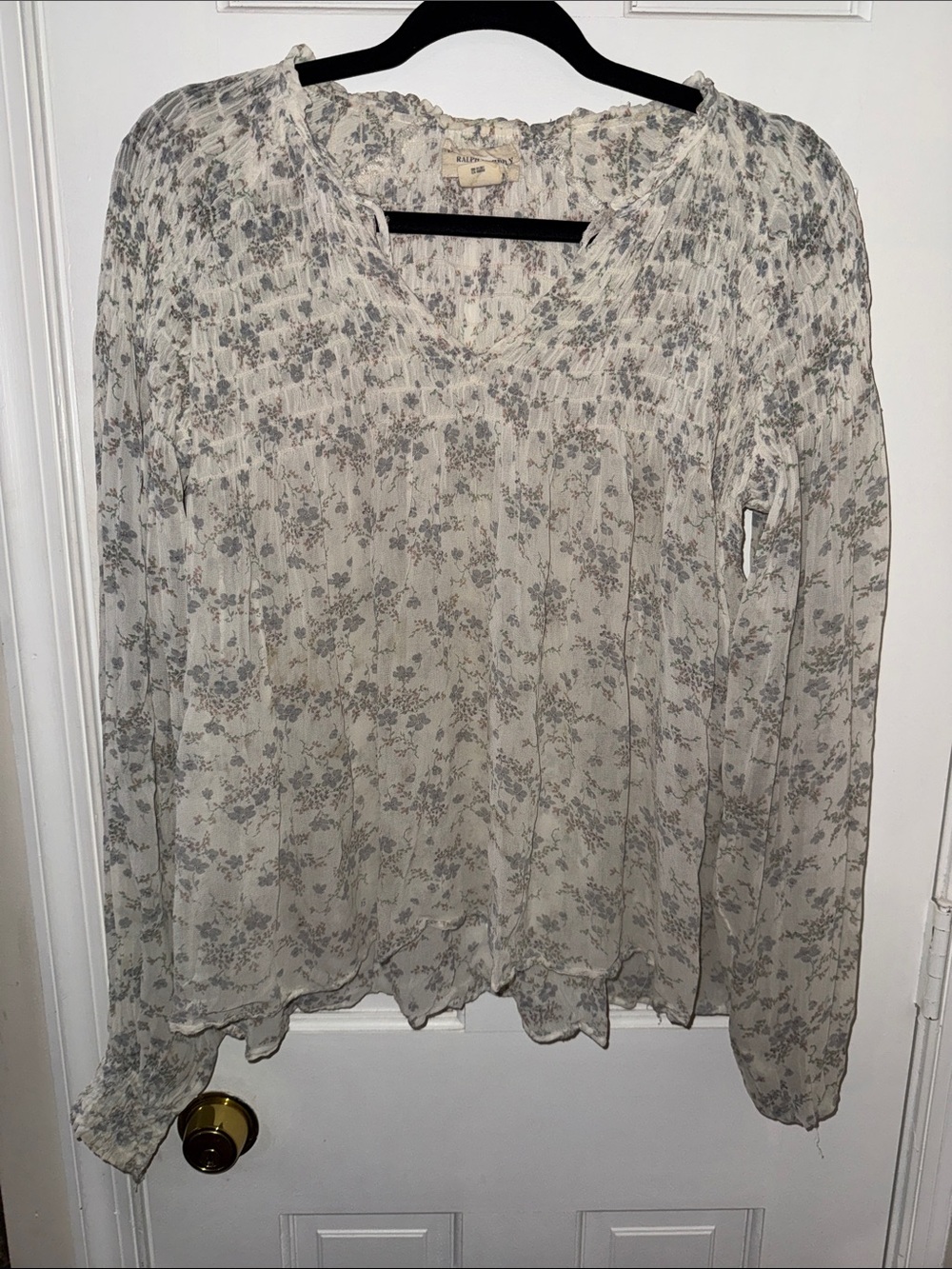 Denim & Supply Ralph Lauren Cream Blouse with Olive Floral Print
